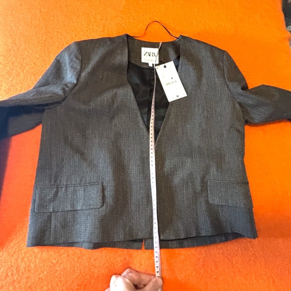 Zara brown marl V-neck viscose and cotton cropped blazer coat NWT - Picture 12 of 14